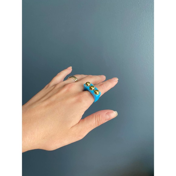 y2k blue/gold square chunky bar ring, 8 - Picture 1 of 6